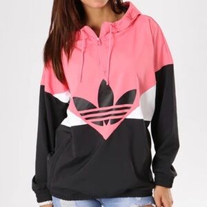Adidas Pink and Black Logo Hoodie